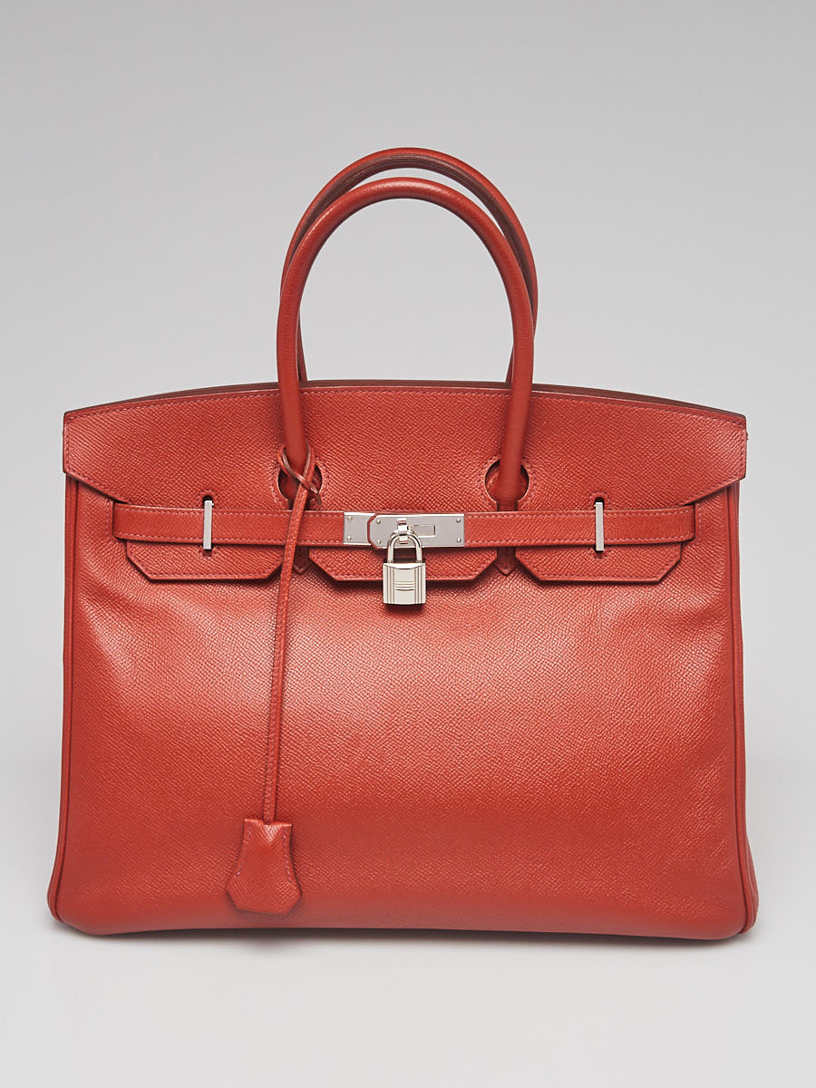 Hermes 35cn Brique Epsom Leather Palladium Plated Birkin Bag