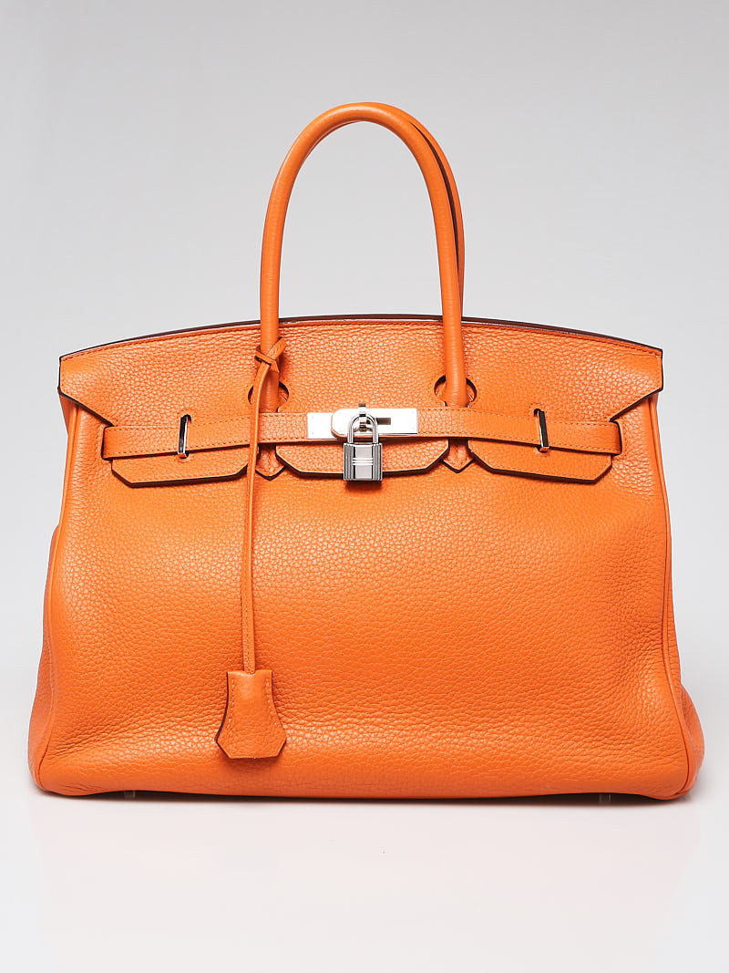 Hermes 35cm Orange Togo Leather Palladium Plated Birkin Bag