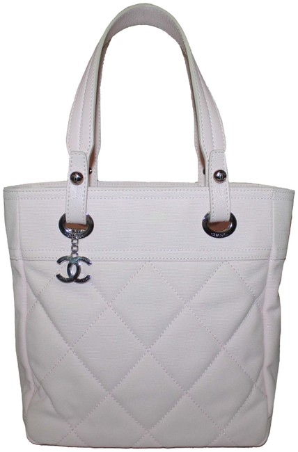 Chanel Biarritz Leather Pink Canvas Tote