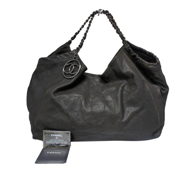 Chanel Hobo Bag Cc Logo Dark Brown Leather Tote