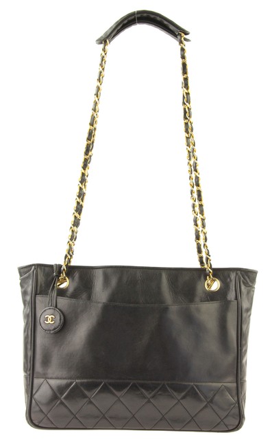 Chanel Quilted Base Black Leather Tote