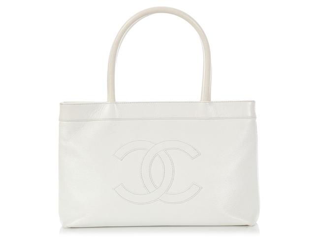 Chanel Small Caviar White Leather Tote