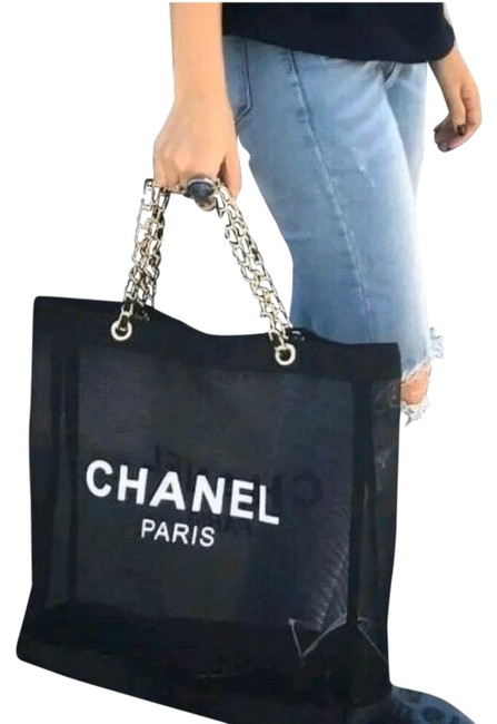 Chanel Vip Gift Beach Black Mesh Tote