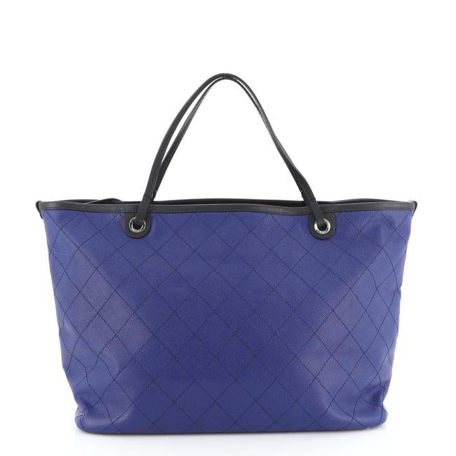 Chanel XL Fever Quilted Caviar Blue Leather Tote